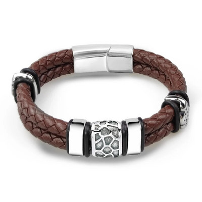 Brūns luksusa 316L nerūsējošais tērauds, neregulāri saplaisājis vīrieša rokassprādze īstas pītas ādas vīriešu rotaslietas, bezmaksas piegāde