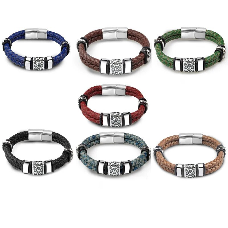 Brūns luksusa 316L nerūsējošais tērauds, neregulāri saplaisājis vīrieša rokassprādze īstas pītas ādas vīriešu rotaslietas, bezmaksas piegāde