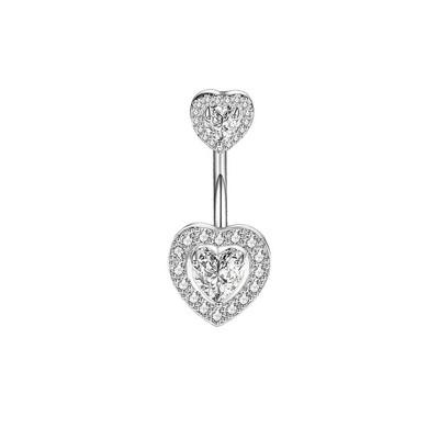 Crystal Double Heart Nabarõngas Naba augustamine CZ Kõhu augustamine Sõrmused Ehted Nabarõngad Naiste kehaehted