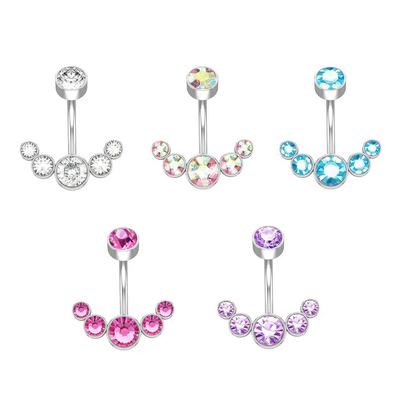 Crystal Double Heart Nabarõngas Naba augustamine CZ Kõhu augustamine Sõrmused Ehted Nabarõngad Naiste kehaehted