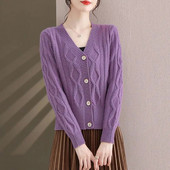 Sieviešu apģērbs Džemperis Jakas 2023. gada pavasara rudens Jaunums Korejas V-veida kakla izgriezuma modes vienkrāsains trikotāžas tops ar garām piedurknēm