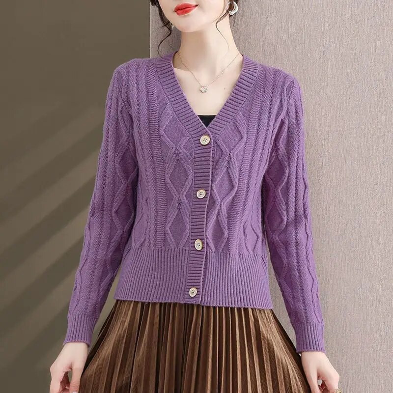 Sieviešu apģērbs Džemperis Jakas 2023. gada pavasara rudens Jaunums Korejas V-veida kakla izgriezuma modes vienkrāsains trikotāžas tops ar garām piedurknēm