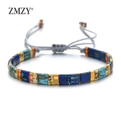 ZMZY Retro négyzet alakú üveggyöngyök karkötő Bohém kézzel készített MIYUKI Tila karkötő Divatos állítható férfi karkötők barát ajándék