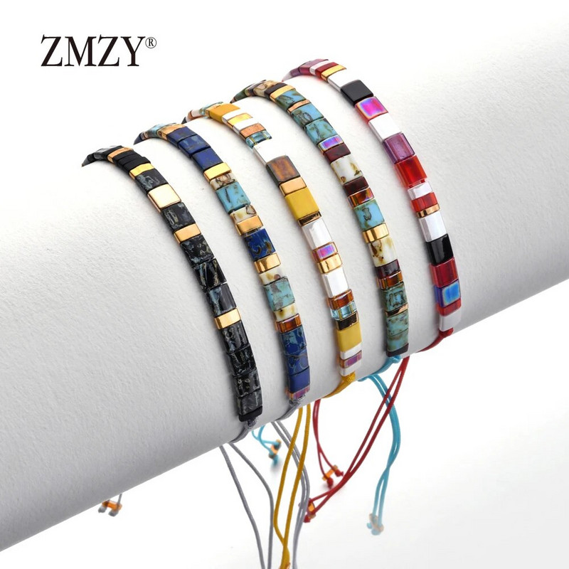 ZMZY Retro négyzet alakú üveggyöngyök karkötő Bohém kézzel készített MIYUKI Tila karkötő Divatos állítható férfi karkötők barát ajándék