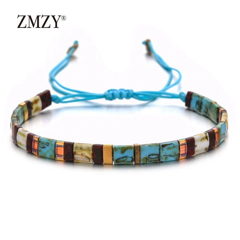 ZMZY Retro négyzet alakú üveggyöngyök karkötő Bohém kézzel készített MIYUKI Tila karkötő Divatos állítható férfi karkötők barát ajándék