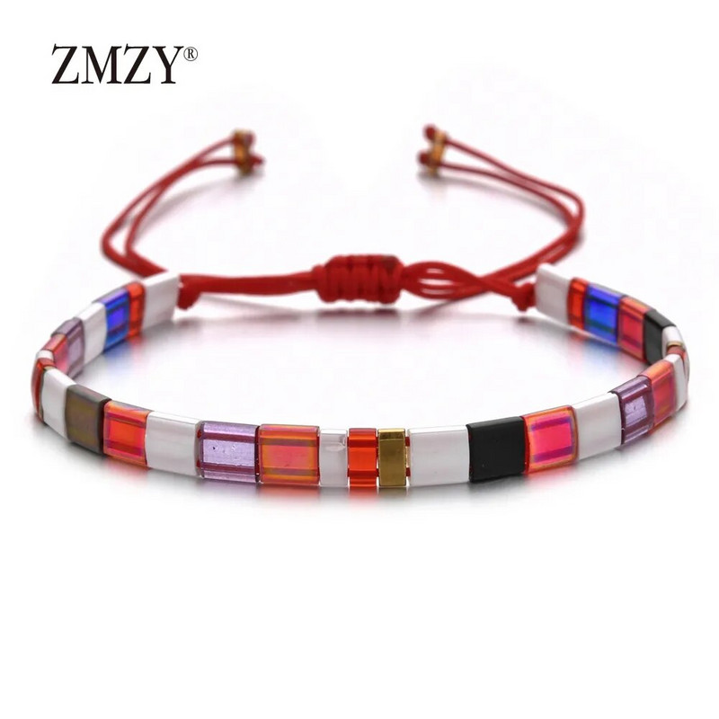ZMZY Retro négyzet alakú üveggyöngyök karkötő Bohém kézzel készített MIYUKI Tila karkötő Divatos állítható férfi karkötők barát ajándék