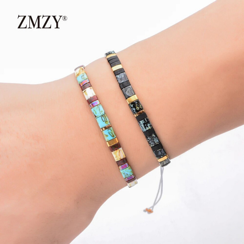 ZMZY Retro négyzet alakú üveggyöngyök karkötő Bohém kézzel készített MIYUKI Tila karkötő Divatos állítható férfi karkötők barát ajándék