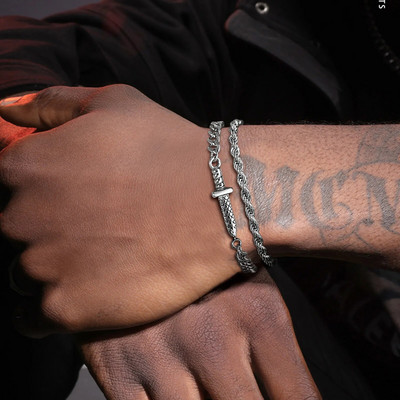 Ανδρικό βραχιόλι με αλυσίδα με στριφτό σχοινί Vnox, βραχιόλι με μεταλλική μινιμαλιστική αλυσίδα από ανοξείδωτο ατσάλι, κομψά ανδρικά κοσμήματα