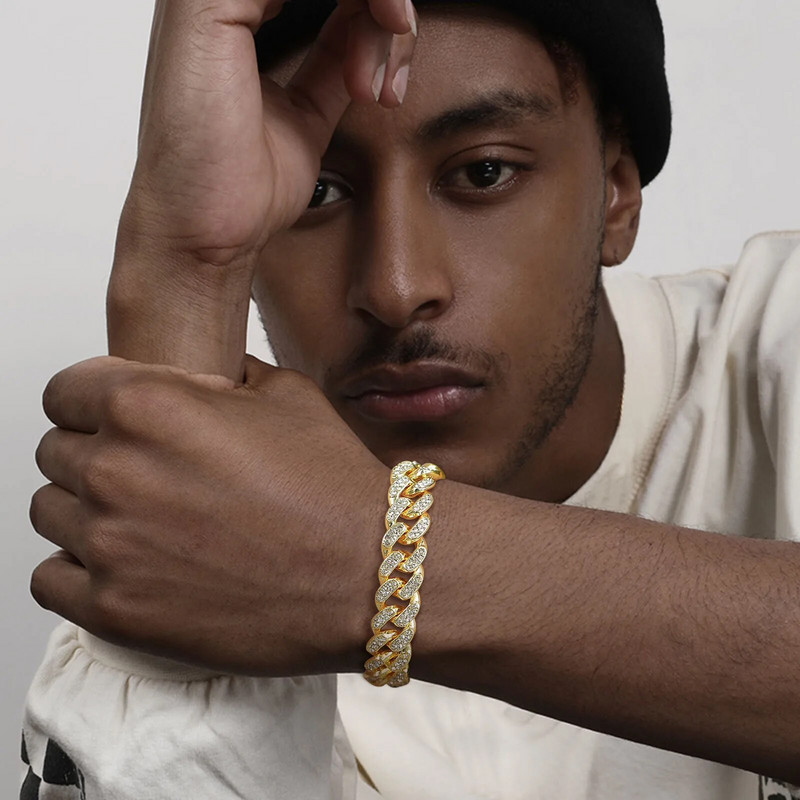 Vnoxi 12 mm paksud Kuuba keti käevõrud meestele, täisjäätud kividest lingid, Bling Crystal Curb ketiga punk hiphop käevõru