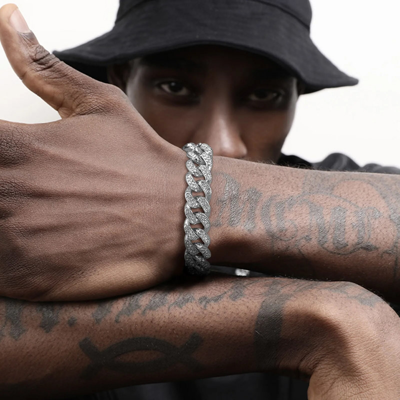 Vnoxi 12 mm paksud Kuuba keti käevõrud meestele, täisjäätud kividest lingid, Bling Crystal Curb ketiga punk hiphop käevõru