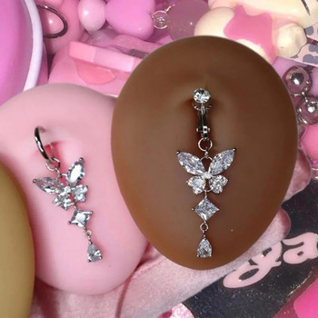 2023 Блестяща пеперуда с цвете Циркон висулка Пръстен от неръждаема стомана Пъп Красив пиърсинг на пъпа Модни бижута