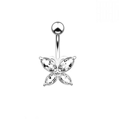 2023 Γυαλιστερό λουλούδι πεταλούδα μενταγιόν ζιργκόν από ανοξείδωτο ατσάλι Δαχτυλίδι με κοιλιά Όμορφα κοσμήματα για το σώμα που τρυπάει τον αφαλό