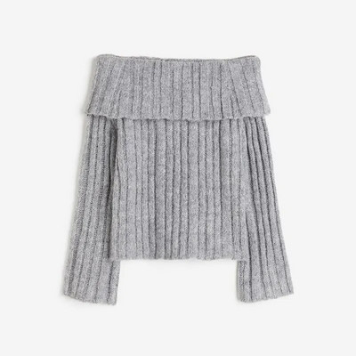 Rievu adīts plecu džemperis sievietēm Modes, balts, silts trikotāžas džemperis ar garām piedurknēm, 2023. gada rudens elegants sieviešu ielas džemperis