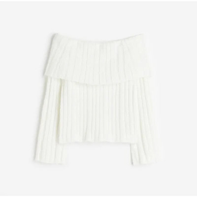 Rievu adīts plecu džemperis sievietēm Modes, balts, silts trikotāžas džemperis ar garām piedurknēm, 2023. gada rudens elegants sieviešu ielas džemperis