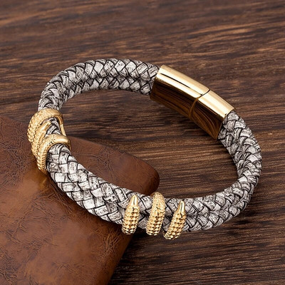 MKENDN gooti stiilis meeste vintage hall punutud ehtsast nahast käevõru Dragon Claw Homme Femme käevõrud käsitsi valmistatud ehted pulserad