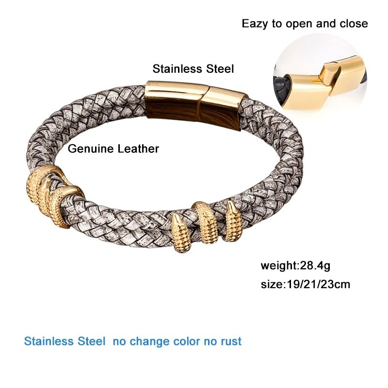 MKENDN Gothic vīriešu vintage pelēks pīts īstas ādas rokassprādze Dragon Claw Homme Femme rokassprādzes ar rokām darinātas rotaslietas pulseri