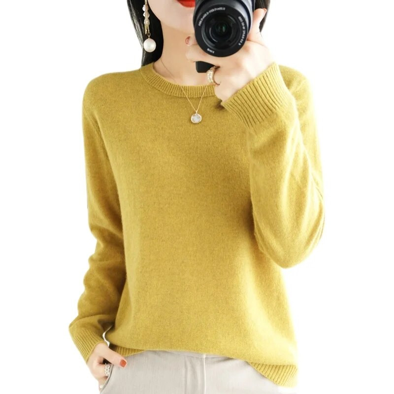 2023. gada sieviešu džemperis rudens ziemas ziemas džemperis ar garām piedurknēm O veida kakla džemperi silti krekli korejiešu modes džemperis trikotāža Mīksti džemperi