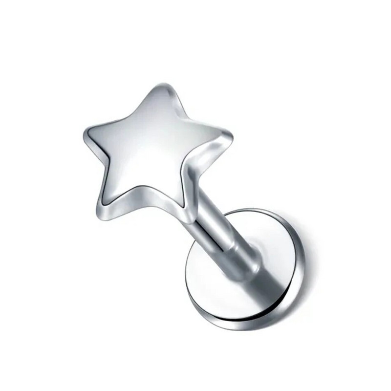 1 tk roostevabast terasest kõrvaaugu Tragus Stud Helix kõhre augustamine sisekeerme valgustus südametäht kuu huule augustamine labret sõrmus