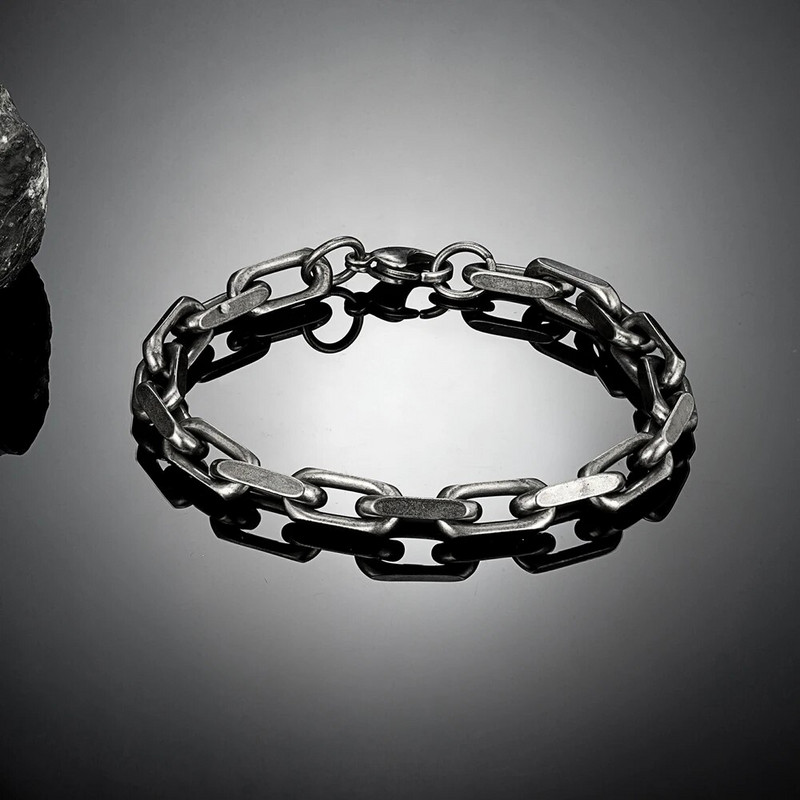 MKENDN Locomotive vīriešu pankroka velosipēdu ķēdes rokassprādze no nerūsējošā tērauda vīriešu vintage oksidētas melnas biker rotaslietas