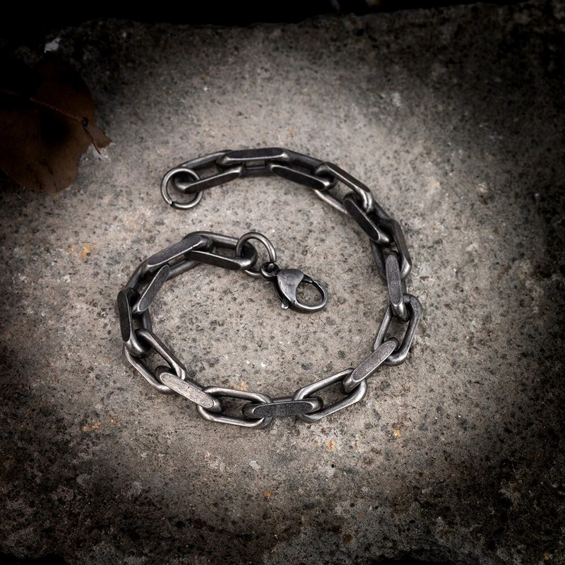 MKENDN Locomotive vīriešu pankroka velosipēdu ķēdes rokassprādze no nerūsējošā tērauda vīriešu vintage oksidētas melnas biker rotaslietas