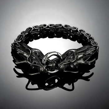 Мъжки скандинавска митология Драконови гривни Viking Never Fade Mix Златен цвят Неръждаема стомана King Chain Bangle Punk Мъжки бижута Подарък