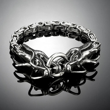 Мъжки скандинавска митология Драконови гривни Viking Never Fade Mix Златен цвят Неръждаема стомана King Chain Bangle Punk Мъжки бижута Подарък