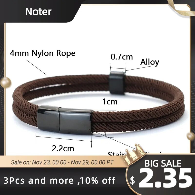 Unikāla vīriešu rokassprādze, nerūsējošā tērauda magnēta sprādze, jūras rokassprādze, divslāņu virves rokassprādze Pulsera Hombre aksesuāri