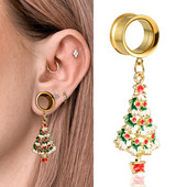 Dooearko 2PCS Ziemassvētku karājas auskari no nerūsējošā tērauda Ziemassvētku eglītes ausu aizbāžņi Tuneļi paplašinātāji ķermeņa pīrsingu rotaslietas