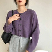 Īss, apaļš kakla slaids trikotāžas jaciņš sieviešu dizaina izjūtai korejiešu stila vintage džemperis jaka pavasara rudens modes tops