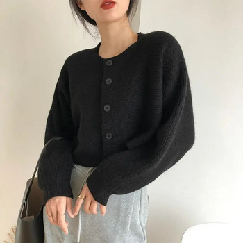 Κοντή, στρογγυλή λαιμόκοψη, λεπτή πλεκτή ζακέτα για γυναικείο σχέδιο, κορεατικό στυλ, Vintage πουλόβερ, Ανοιξιάτικο φθινόπωρο, μπουφάν μόδας