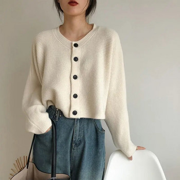 Къса жилетка с кръгло деколте, тънка плетена жилетка за дамски дизайн, корейски стил, ретро пуловер, яке, пролет, есен, модно горнище