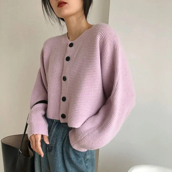 Κοντή, στρογγυλή λαιμόκοψη, λεπτή πλεκτή ζακέτα για γυναικείο σχέδιο, κορεατικό στυλ, Vintage πουλόβερ, Ανοιξιάτικο φθινόπωρο, μπουφάν μόδας