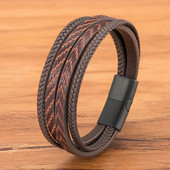 TYO stilingo plunksnų modelio dizaino daugiasluoksnė pintinė odinė vyriška apyrankė nerūdijančio plieno magnetinis užsegimas apyrankės papuošalai, dovana