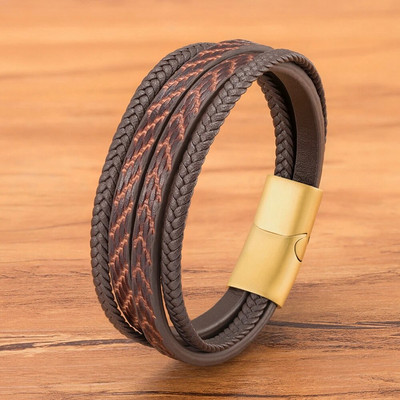 TYO stilingo plunksnų modelio dizaino daugiasluoksnė pintinė odinė vyriška apyrankė nerūdijančio plieno magnetinis užsegimas apyrankės papuošalai, dovana