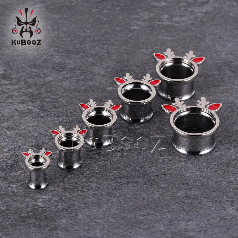 KUBOOZ stilīgi nerūsējošā tērauda ragu dobi ausu tuneļi aizbāžņi paplašinātāji mērinstrumenti auskari pīrsings ķermeņa rotaslietas nestuves 2 gab.