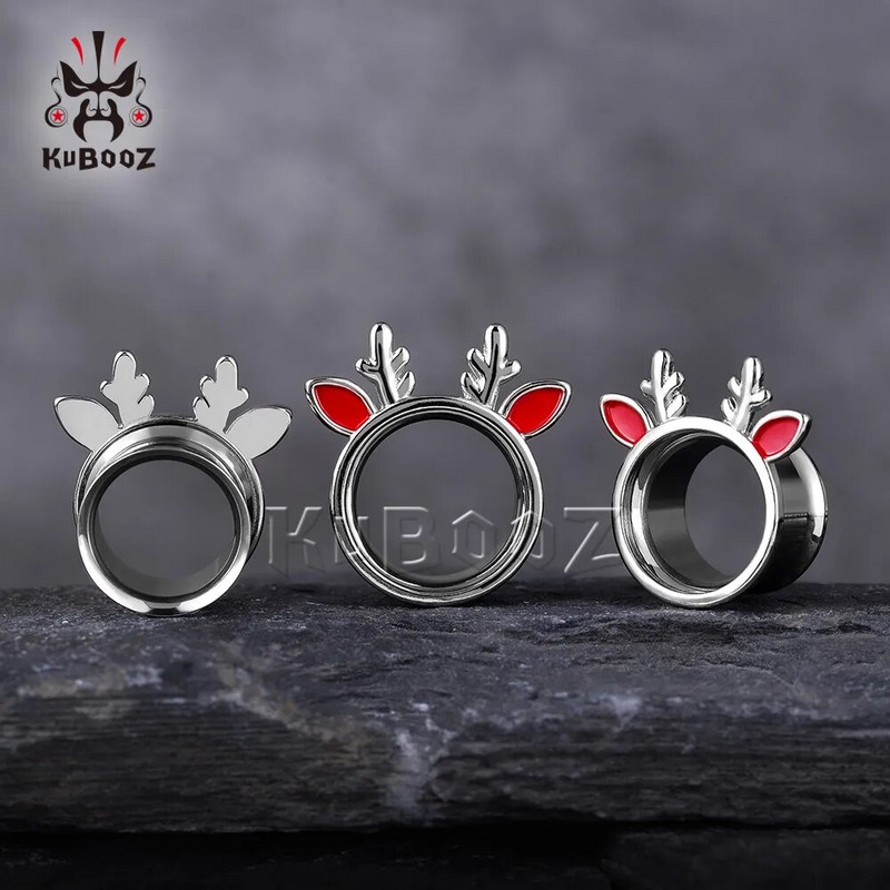 KUBOOZ stilīgi nerūsējošā tērauda ragu dobi ausu tuneļi aizbāžņi paplašinātāji mērinstrumenti auskari pīrsings ķermeņa rotaslietas nestuves 2 gab.