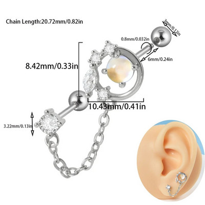 1 buc 20 g mreană chirurgicală Helix cartilaj tragus cercel Daith piercing CZ gemă fluture lanț flori conch ureche Stud bijuterii corp