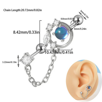 1 buc 20 g mreană chirurgicală Helix cartilaj tragus cercel Daith piercing CZ gemă fluture lanț flori conch ureche Stud bijuterii corp