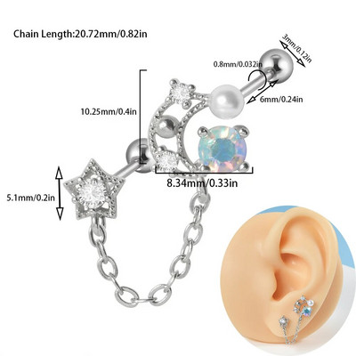 1 buc 20 g mreană chirurgicală Helix cartilaj tragus cercel Daith piercing CZ gemă fluture lanț flori conch ureche Stud bijuterii corp