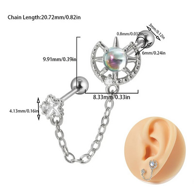 1 buc 20 g mreană chirurgicală Helix cartilaj tragus cercel Daith piercing CZ gemă fluture lanț flori conch ureche Stud bijuterii corp