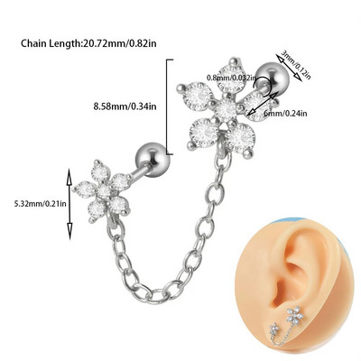 1 buc 20 g mreană chirurgicală Helix cartilaj tragus cercel Daith piercing CZ gemă fluture lanț flori conch ureche Stud bijuterii corp
