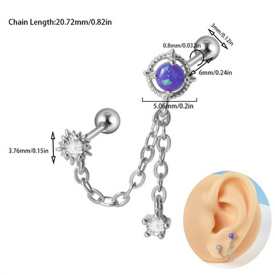 1 buc 20 g mreană chirurgicală Helix cartilaj tragus cercel Daith piercing CZ gemă fluture lanț flori conch ureche Stud bijuterii corp