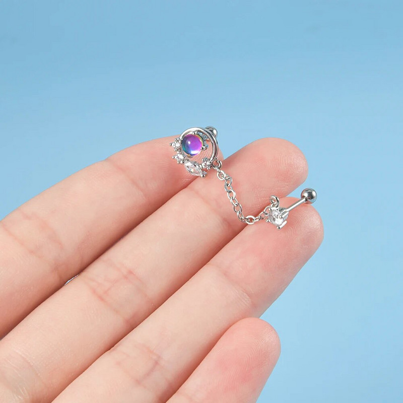 1 buc 20 g mreană chirurgicală Helix cartilaj tragus cercel Daith piercing CZ gemă fluture lanț flori conch ureche Stud bijuterii corp