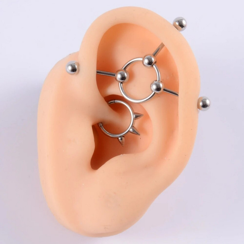 CHUANCI 1PC 14G Ķirurģiskā tērauda sirds ziedu forma rūpnieciski pīrsingi rūpnieciski stienis auskari Tragus ausu mērītājs ķermeņa rotaslietas