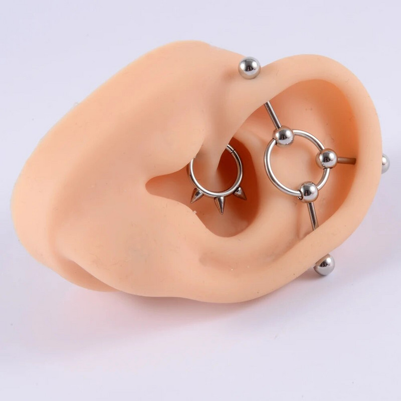 CHUANCI 1PC 14G Ķirurģiskā tērauda sirds ziedu forma rūpnieciski pīrsingi rūpnieciski stienis auskari Tragus ausu mērītājs ķermeņa rotaslietas
