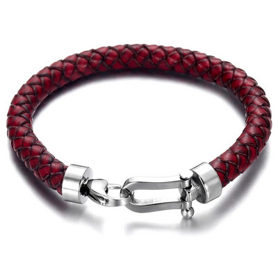 Vīriešu klasiska rokassprādze, pīta īsta āda ar 316 l nerūsējošā tērauda pakavu, omāra aizdare, roku darbs, modes vīriešu rotaslietas