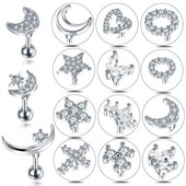 1 DB Cross Star Moon Flower CZ Tragus Porc Piercingek Fül Stud Helix Piercingek Crystal Daith Rook Fülbevaló Női Ékszer 16G