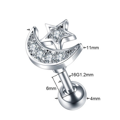 1 DB Cross Star Moon Flower CZ Tragus Porc Piercingek Fül Stud Helix Piercingek Crystal Daith Rook Fülbevaló Női Ékszer 16G