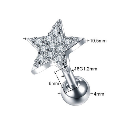 1 DB Cross Star Moon Flower CZ Tragus Porc Piercingek Fül Stud Helix Piercingek Crystal Daith Rook Fülbevaló Női Ékszer 16G