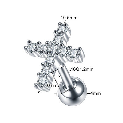 1 DB Cross Star Moon Flower CZ Tragus Porc Piercingek Fül Stud Helix Piercingek Crystal Daith Rook Fülbevaló Női Ékszer 16G